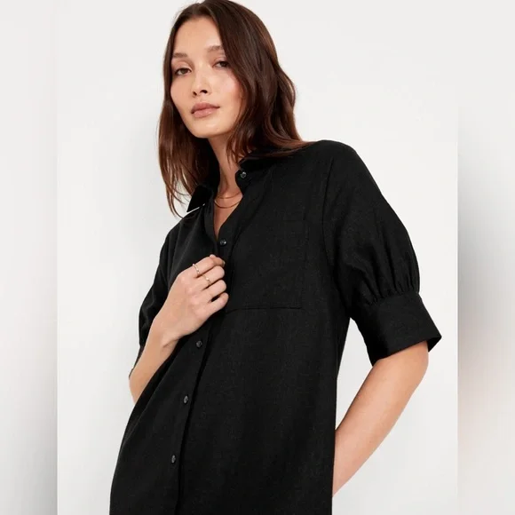 NWT! Black Linen-Blend Shirt Dress - Multiple Sizes💛 - Picture 3 of 10
